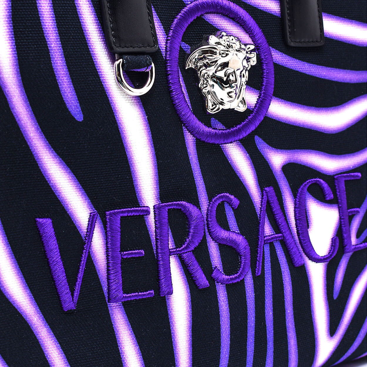 Versace- Purple Canvas & Leather La Medusa Small Tote Bag